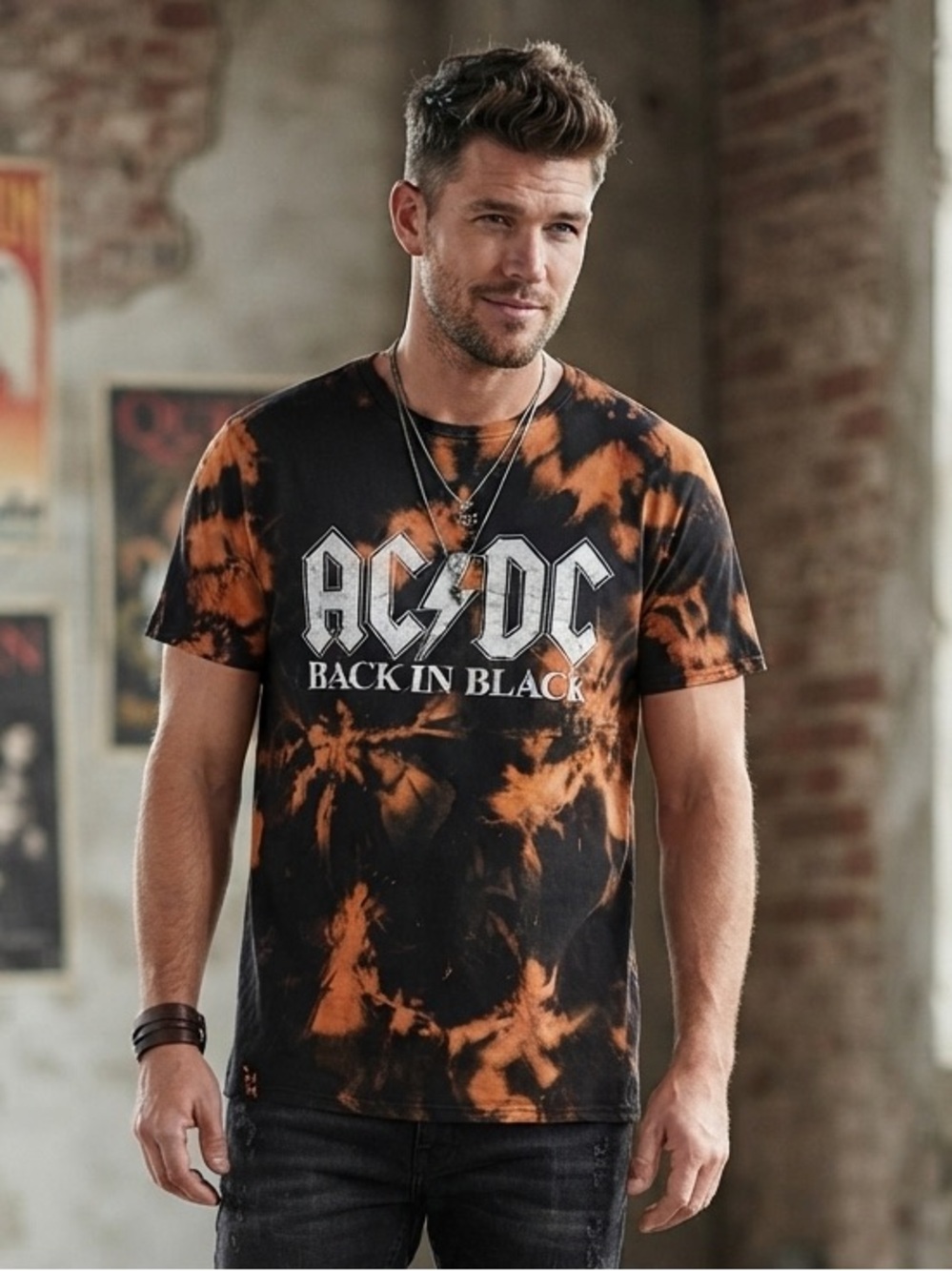 AC/DC Back In Black Bleach Dyed Tee XL Black